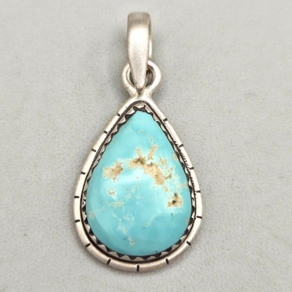 Turquoise Stone Sterling Silver 925 Teardrop Pendant Southwestern 4 Grams